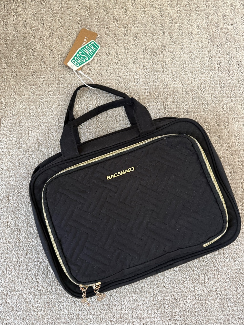 BAGSMART Black Quilted Cosmetic Travel Case with Gold Accents